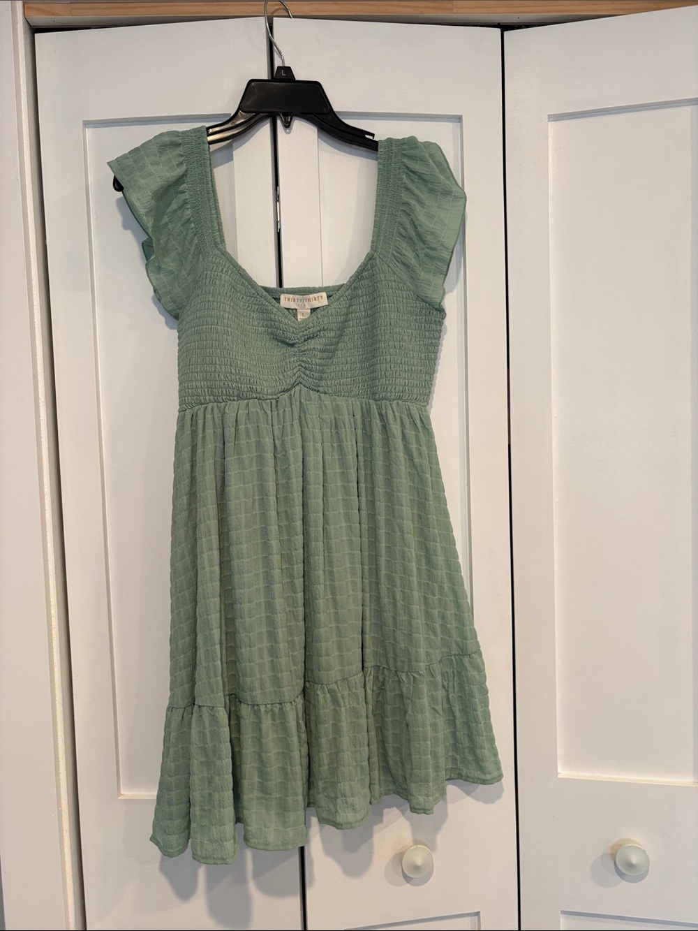 Smocked Tiered Mini Dress in Sage Green